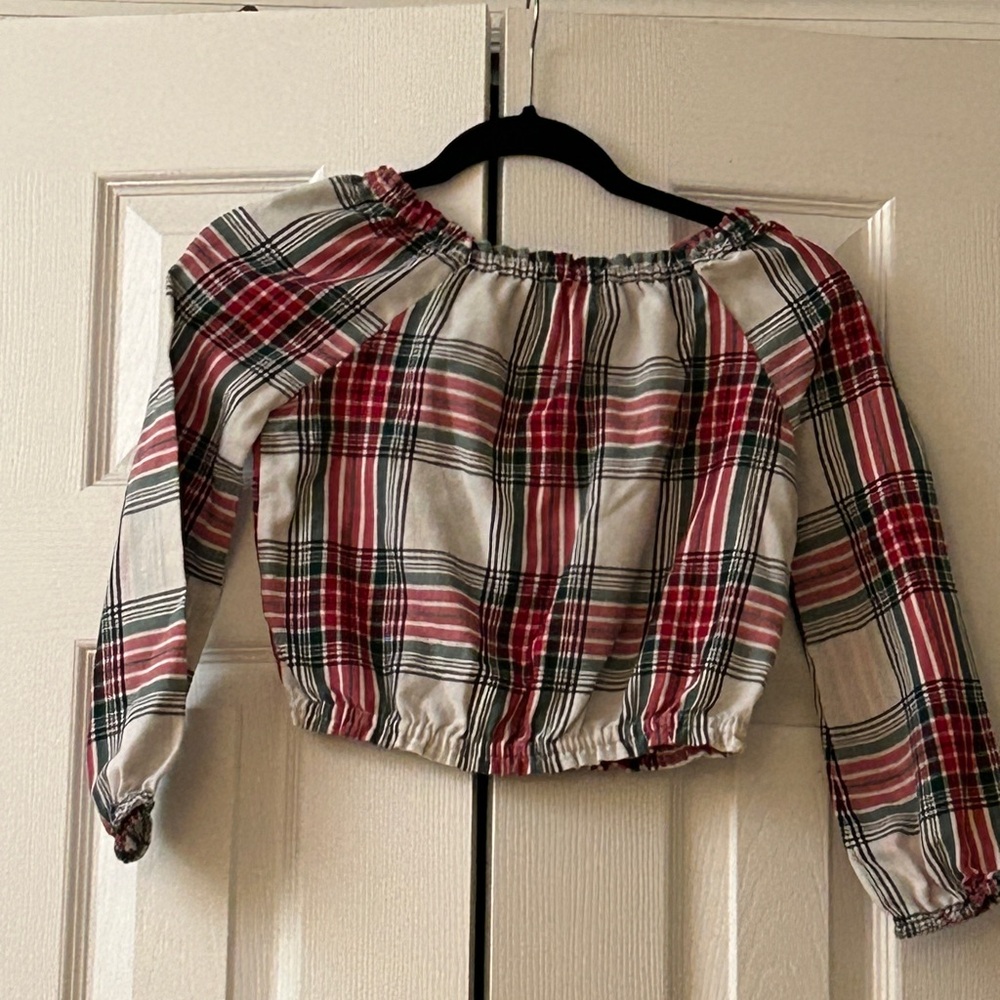 Children's Place Girls Plaid Smocked Top Size 6/7 Holiday Christmas Red White
